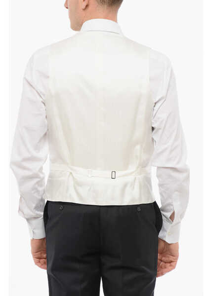 Veste costum CORNELIANI Embroidered Silk Double Breasted Vest With Jetted Pockets Beige Barbati (BM 18357931) 2