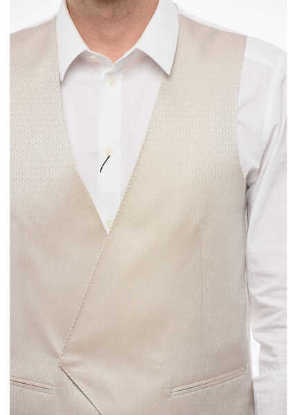 Veste costum CORNELIANI Embroidered Silk Double Breasted Vest With Jetted Pockets Beige Barbati (BM 18357931) 3