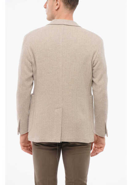 Sacouri CORNELIANI Woven Wool Reset Blazer With Herringbone Motif Beige Barbati (BM 18357988) 2