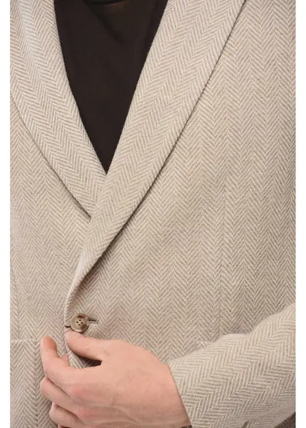 Sacouri CORNELIANI Woven Wool Reset Blazer With Herringbone Motif Beige Barbati (BM 18357988) 3