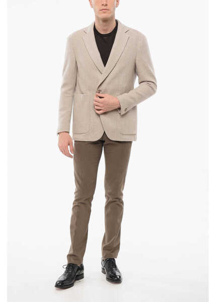 Sacouri CORNELIANI Woven Wool Reset Blazer With Herringbone Motif Beige Barbati (BM 18357988) 4