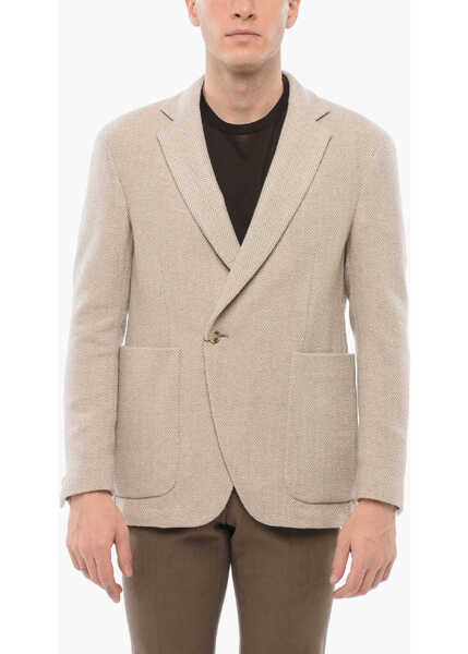 Sacouri CORNELIANI Woven Wool Reset Blazer With Herringbone Motif Beige Barbati (BM 18357988) 1
