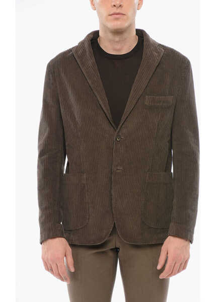 Sacouri CORNELIANI Cc Collection Ribbed Velour Ecuador Single Breasted Blazer Brown Barbati (BM 18357991) 1
