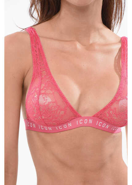 Sutiene DSQUARED2 Lace Icon Triangle Bra With Logoed Elastic Bands Pink Femei (BM 18358135) 3