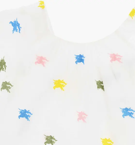 Rochii Burberry Kids All-Over Monogram Embroidered Flared Danalee Dress White Fete (BM 18358150) 2