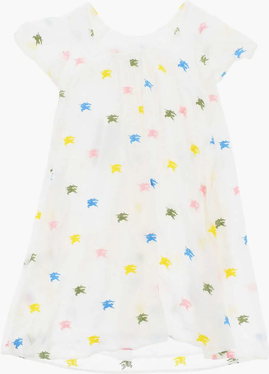 Rochii Burberry Kids All-Over Monogram Embroidered Flared Danalee Dress White Fete (BM 18358150) 3