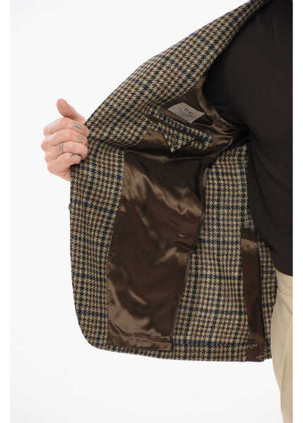 Sacouri elegante CORNELIANI Cc Collection Houndstooth Motif Refined Wool Single Breasted Beige Barbati (BM 18358606) 4