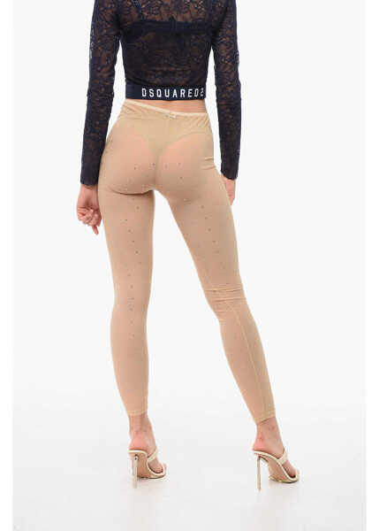 Sosete DSQUARED2 Nylon Sheer Collant With All-Over Rhinestones Pink Femei (BM 18358648) 2