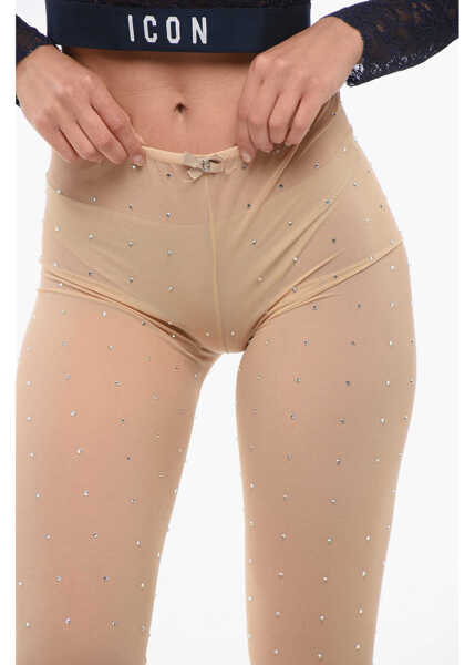 Sosete DSQUARED2 Nylon Sheer Collant With All-Over Rhinestones Pink Femei (BM 18358648) 3