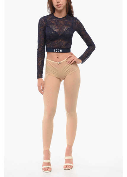 Sosete DSQUARED2 Nylon Sheer Collant With All-Over Rhinestones Pink Femei (BM 18358648) 4