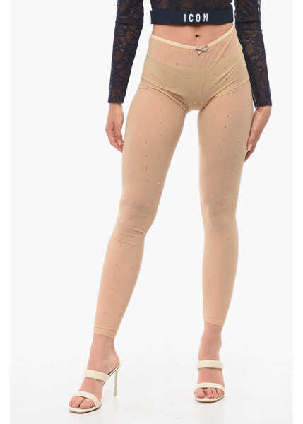 Sosete DSQUARED2 Nylon Sheer Collant With All-Over Rhinestones Pink Femei (BM 18358648) 1