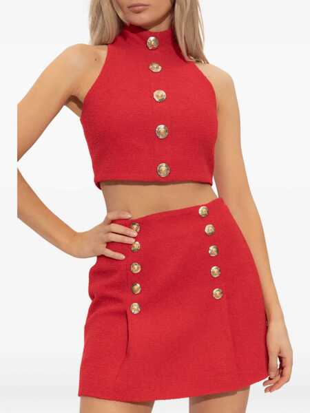 Topuri Balmain Boucl wool crop Top ROUGE Femei (BM 18358831) 3