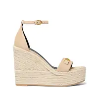 Pantofi cu toc Beige Wedges With Adjustable Buckle Closure And Medusa Plaque On The Front In Leather Woman Femei