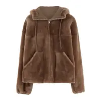 Geci Brown Reversible Shearling Jacket With Drawstring Hood And Front Zip Closure In Fur Woman Femei