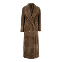 Paltoane Brown Double-Breasted Shearling Coat With Peak Revers In Fur Woman Femei