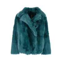 Geci Green Shearling Jacket With Notched Revers And Concealed Front Closure In Fur Woman Femei