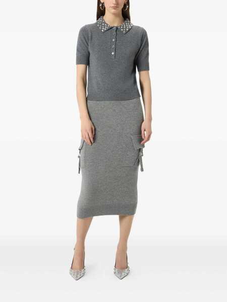 Tricouri Polo Blumarine Grey Polo Shirt  With Collar Beaded In Wool Woman GREY Femei (BM 18360090) 2