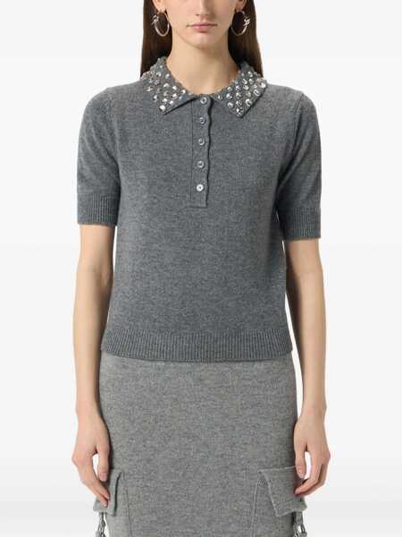 Tricouri Polo Blumarine Grey Polo Shirt  With Collar Beaded In Wool Woman GREY Femei (BM 18360090) 3
