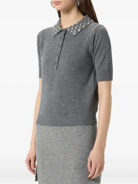 Tricouri Polo Blumarine Grey Polo Shirt  With Collar Beaded In Wool Woman GREY Femei (BM 18360090) 4