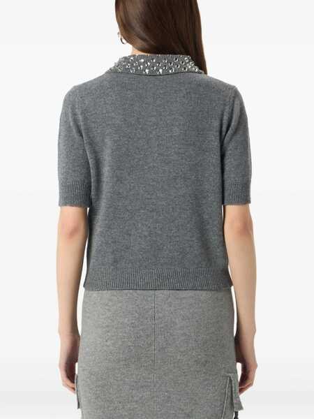 Tricouri Polo Blumarine Grey Polo Shirt  With Collar Beaded In Wool Woman GREY Femei (BM 18360090) 5