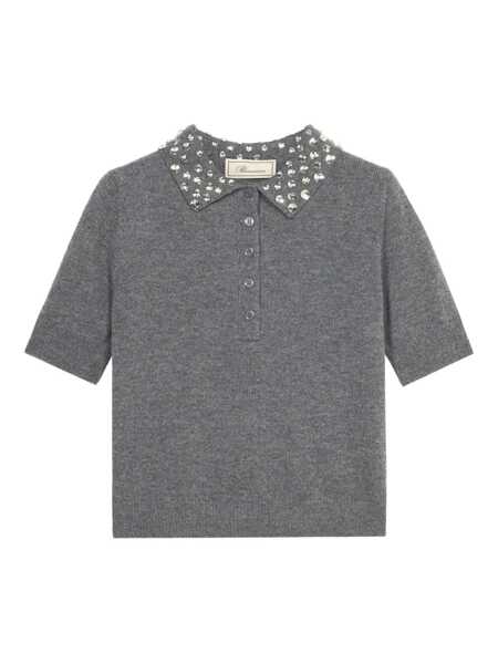 Tricouri Polo Blumarine Grey Polo Shirt  With Collar Beaded In Wool Woman GREY Femei (BM 18360090) 1