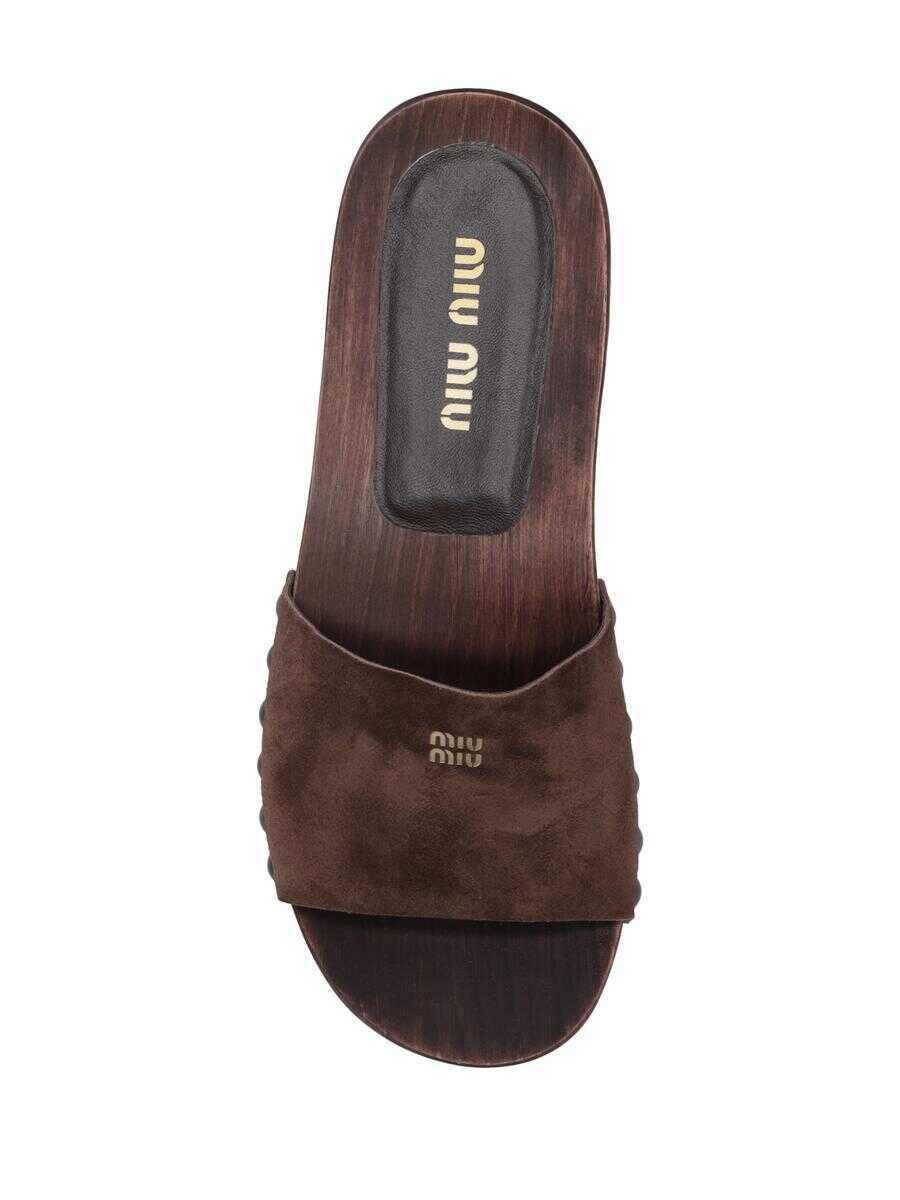 Sandale Miu Miu Miu Miu Zoccoli Scamosciato Delave MORO Femei (BM 18360291) 3