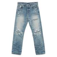 Blugi Blue Jeans With Ripped Details On The Front And Logo Patch On The Rear In Denim Man Barbati