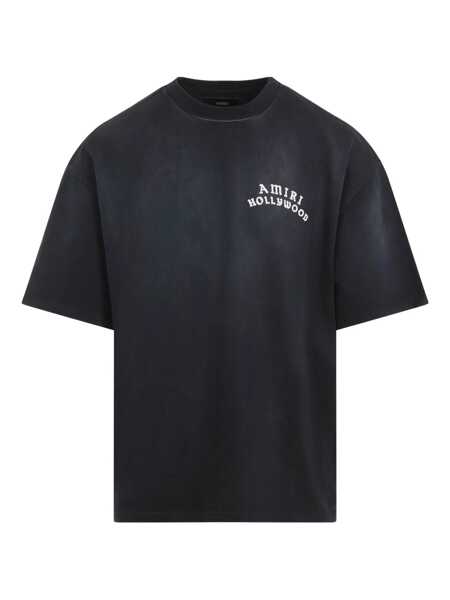 Tricouri AMIRI Black Crewneck T-Shirt With Logo Lettering On Front And Rear In Cotton Man Black Barbati (BM 18361242) 1