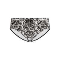 Sorturi de baie Dolce & Gabbana Black And White Swimsuit With All-Over Majolica Print In Techl Fabric Man