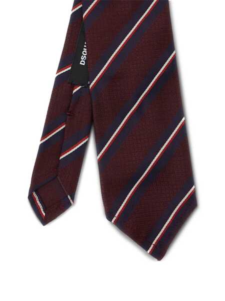 Cravate DSQUARED2 Bordeaux Tie With All-Over Striped Motif In Silk Man Red Barbati (BM 18363999) 2