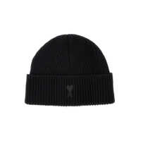 Caciuli Black Ribbed Knit Beanie With Logo Embroidery On The Front In Wool Man Barbati