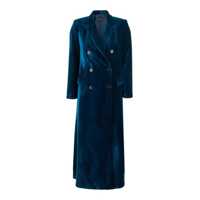 Paltoane Blue Double-Breasted Coat With Classic Lapel In Velvet Woman Femei