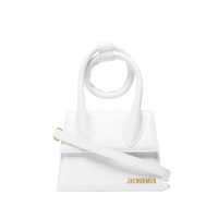 Genti de mana Jacquemus Optic White Leather 'Il Chiquito With Knot' Handbag With Gold Logo Plaque Femei