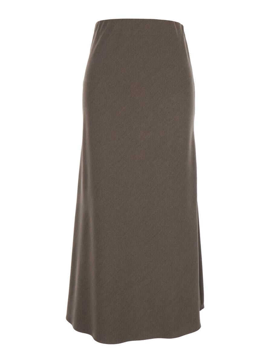 Fuste PLAIN Beige Long Skirt With Side Hook And Loop Closure In Fabric Woman GREY Femei (BM 18366237) 1