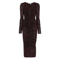 Rochii Self-Portrait Brown Gathered Viscose Knit Midi Dress Clothing Femei
