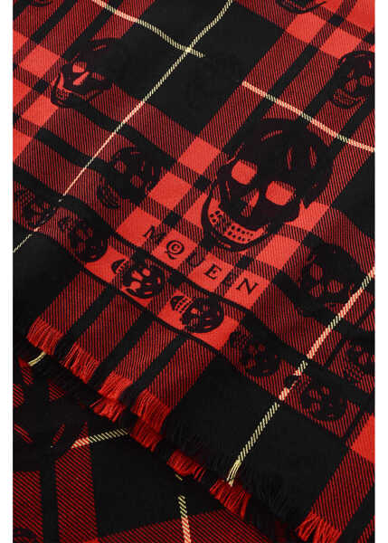 Esarfe Alexander McQueen Tartan Patterned Skull Wool Scarf Red Barbati (BM 18370342) 3