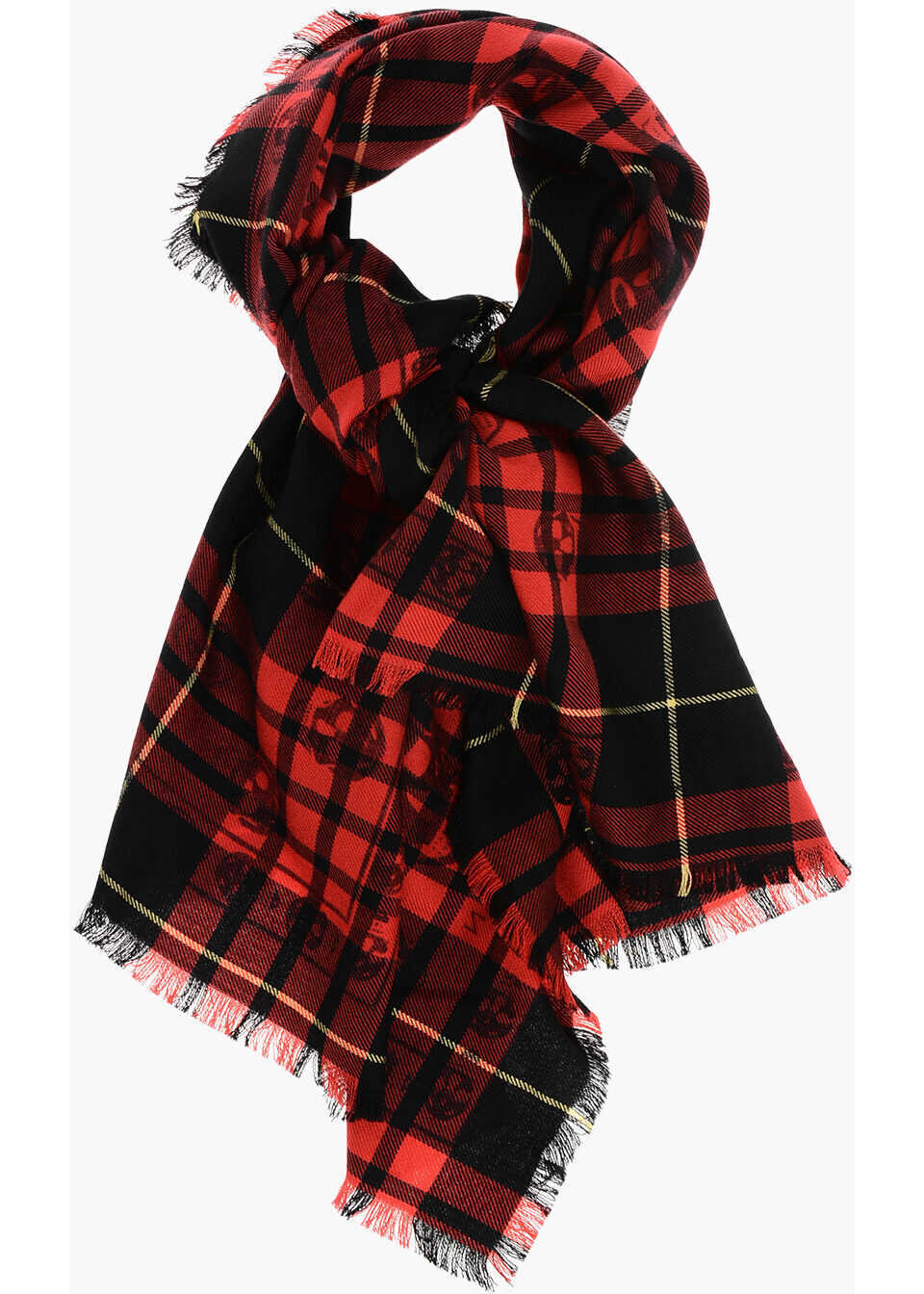 Esarfe Alexander McQueen Tartan Patterned Skull Wool Scarf Red Barbati (BM 18370342) 1