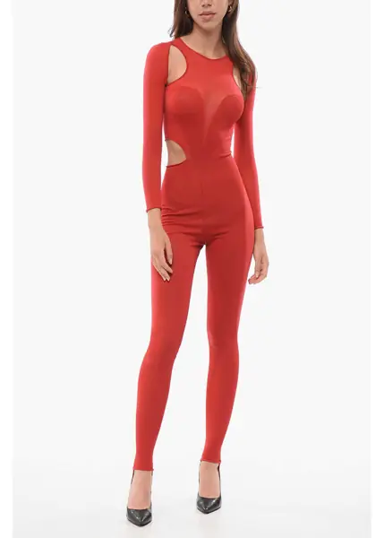 Rochii lungi Alexander McQueen Sheer Effect Stirrup Jumpsuit With Cut-Out Details Red Femei (BM 18370378) 1