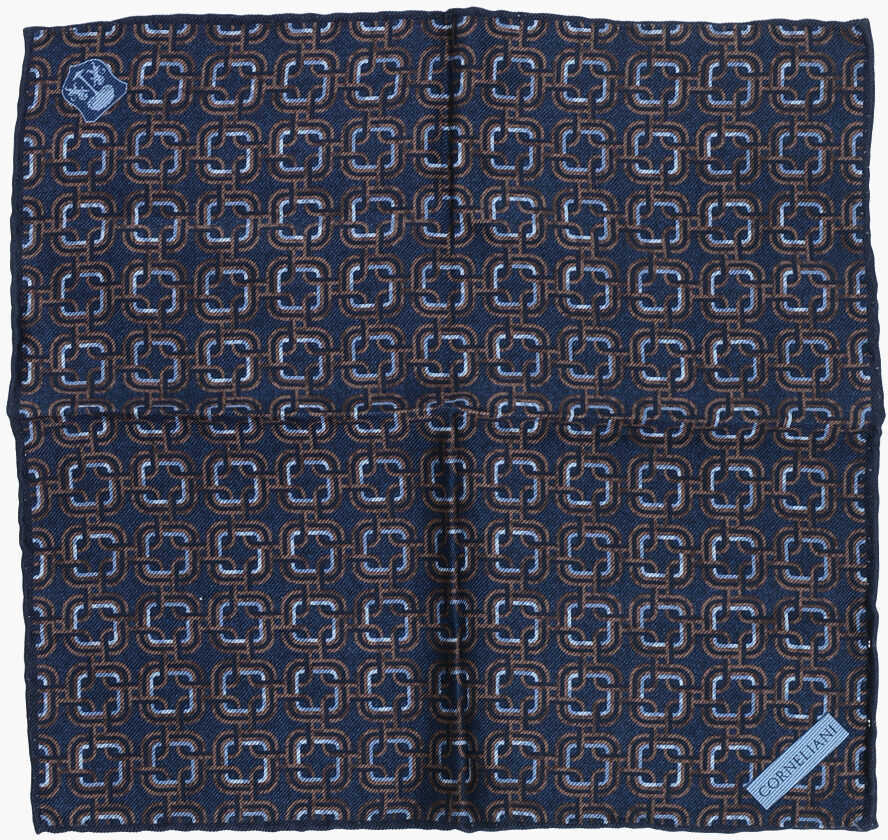 Esarfe CORNELIANI Geometric Patterned Silk Pocket Square Blue Barbati (BM 18370633) 1