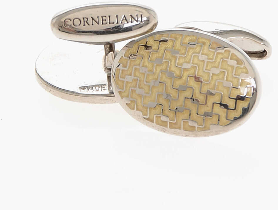 Butoni CORNELIANI Enamelled Brass Oval Cufflinks Beige Barbati (BM 18370921) 3