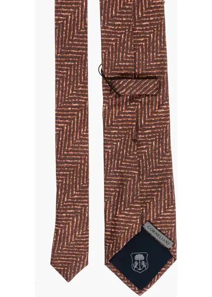 Cravate CORNELIANI Herringbone Patterned Silk Tie Brown Barbati (BM 18371059) 3