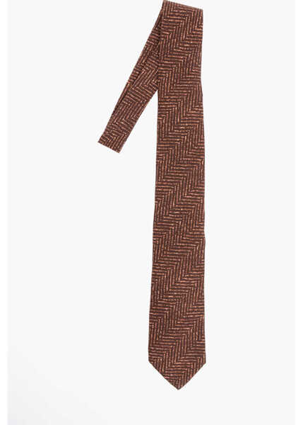 Cravate CORNELIANI Herringbone Patterned Silk Tie Brown Barbati (BM 18371059) 1