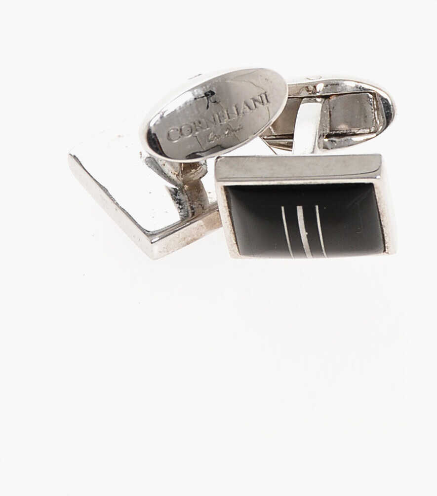 Butoni CORNELIANI Enamelled Brass Squared Cufflinks Black Barbati (BM 18371098) 3