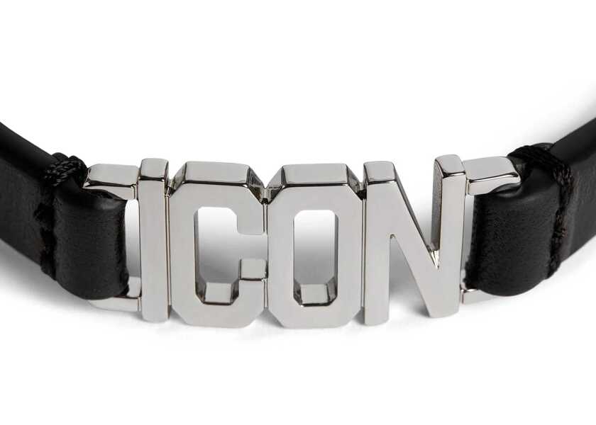 Bratari DSQUARED2 Leather Icon Clubbing Bracelet With Metal Detail Black Barbati (BM 18371221) 2