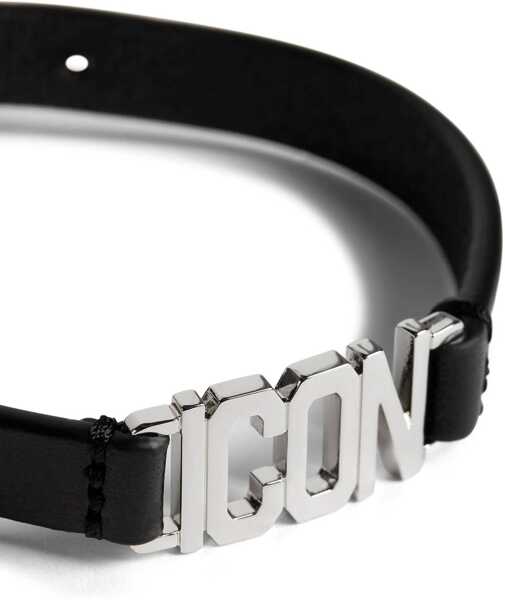 Bratari DSQUARED2 Leather Icon Clubbing Bracelet With Metal Detail Black Barbati (BM 18371221) 3