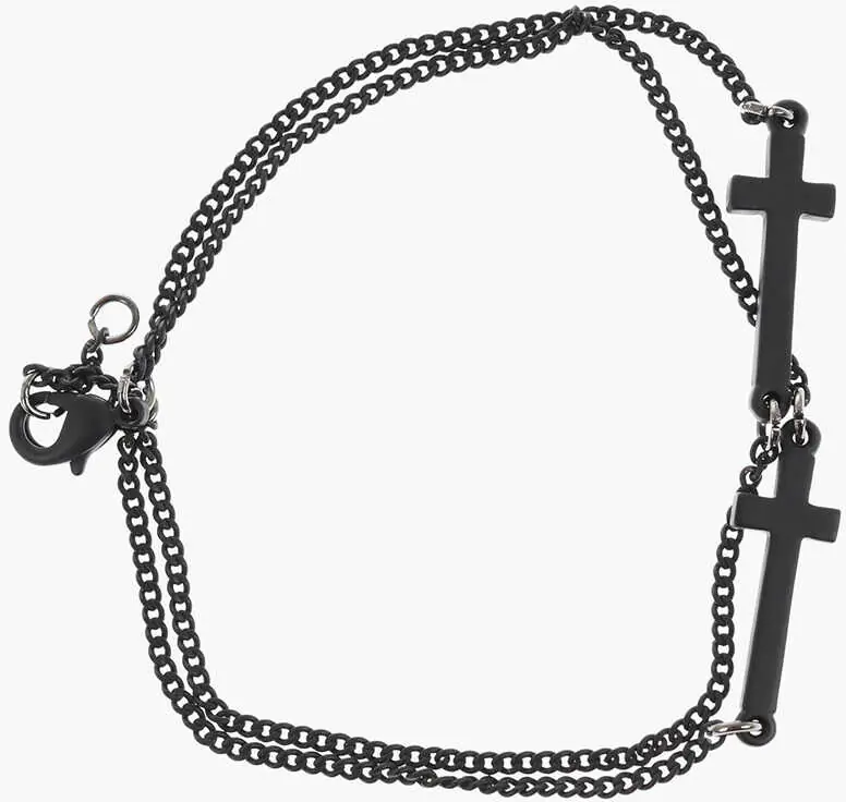Bratari DSQUARED2 Double Chain Jesus Bracelet With Cross-Shaped Charms Black Barbati (BM 18371239) 1