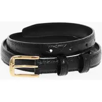 Curele Crocodile Effect Embossed Leather Slim Belt 20Mm Barbati