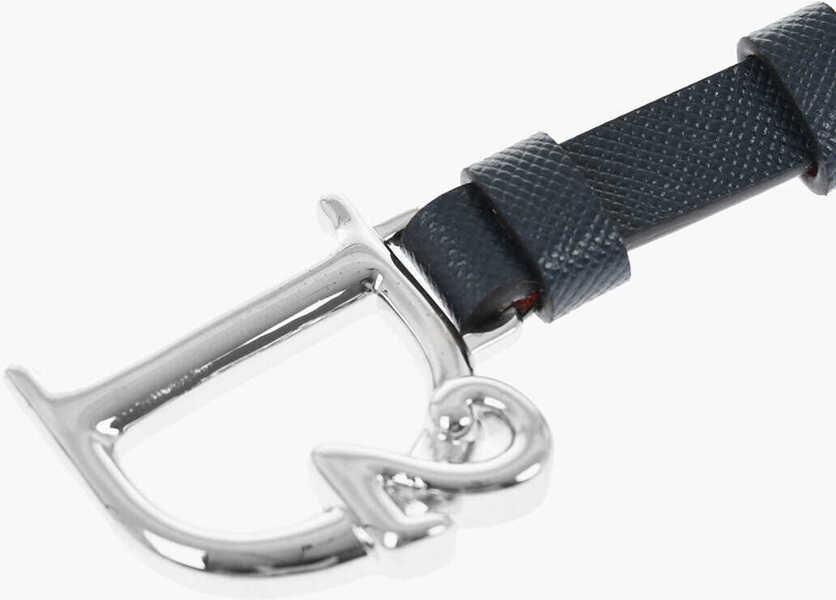 Brelocuri DSQUARED2 Saffiano Leather D2 Statement Keyring With Silver-Tone Metal Blue Barbati (BM 18371488) 2