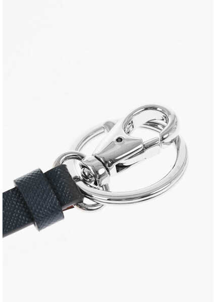 Brelocuri DSQUARED2 Saffiano Leather D2 Statement Keyring With Silver-Tone Metal Blue Barbati (BM 18371488) 3