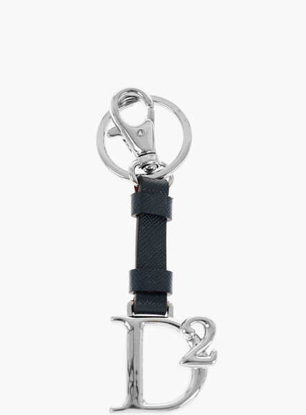 Brelocuri DSQUARED2 Saffiano Leather D2 Statement Keyring With Silver-Tone Metal Blue Barbati (BM 18371488) 1